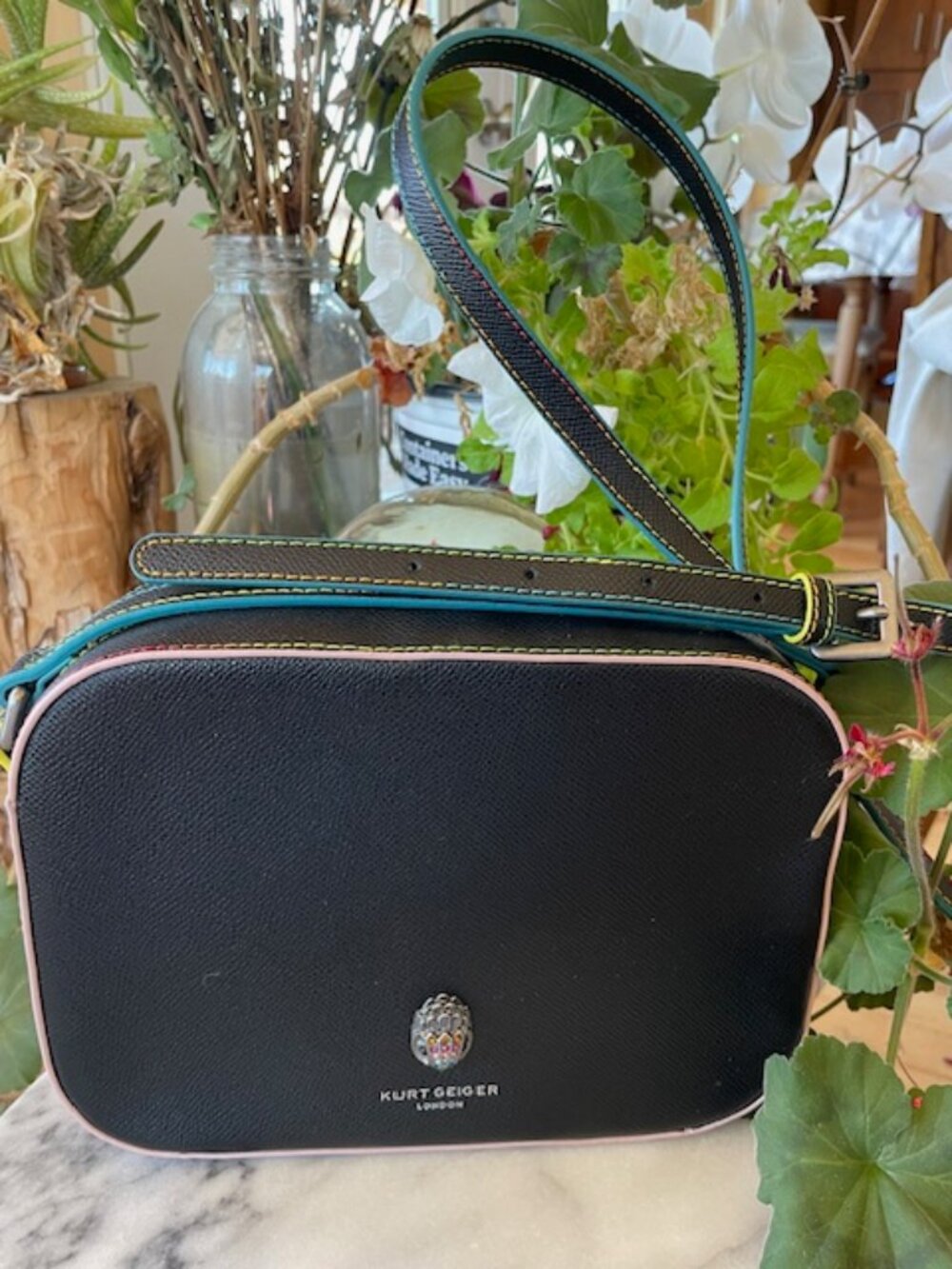 Kurt Geiger London Black Leather Richmond Crossbody Bag